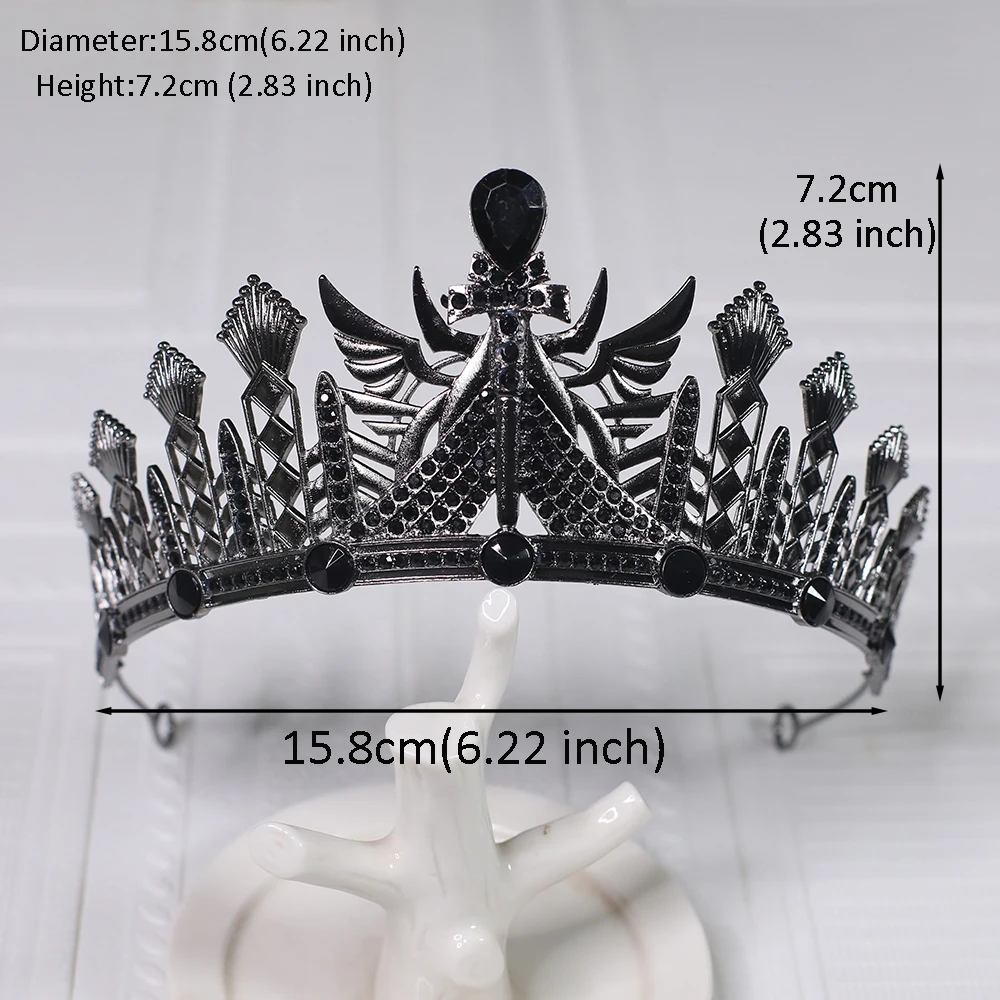 1pc Luxurious Elegant Crystal Hair Accessory Black Retro Baroque Crown Suitable Men Women Wear Jewelry Parties Ceremonies Tiaras