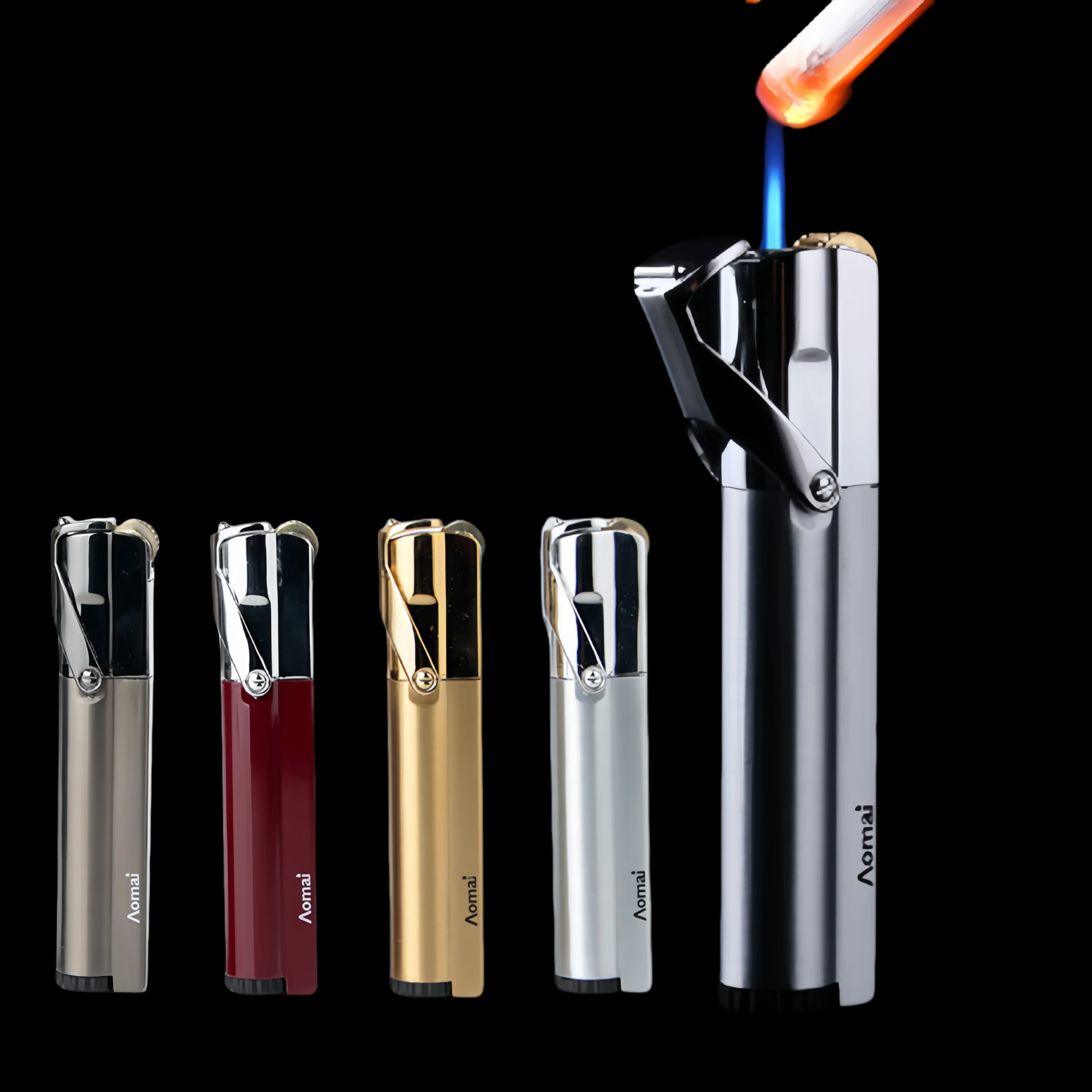 

New AOMAI Portable 1300°C Compact Jet Turbo Torch Butane Gas Lighter Strip Adjustable Fire Windproof Metal Cigar Lighter Smoking