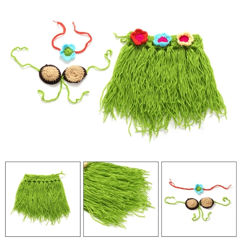 

Baby Photo Props Flower Headband Crochet Grass Skirt Beach Costume Photostudio Posing Suit Newborn Shower Gift