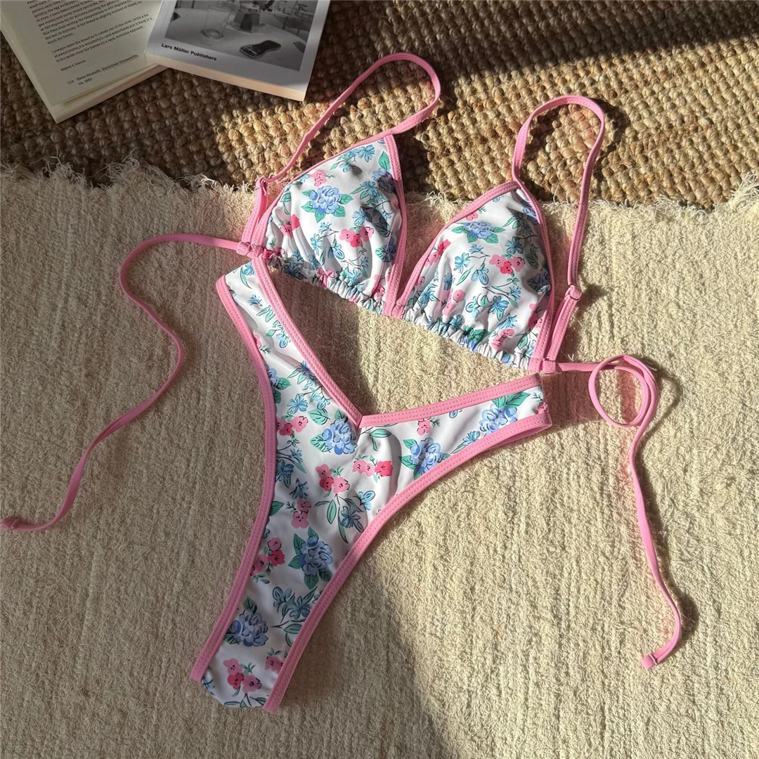 Leopard Floral Brasilianischer Mini-Tanga-Bikini Damen-Badeanzug Zweiteiliger Bikini-Set Badebekleidung Badeanzug Schwimmen V6286 – Detail 32