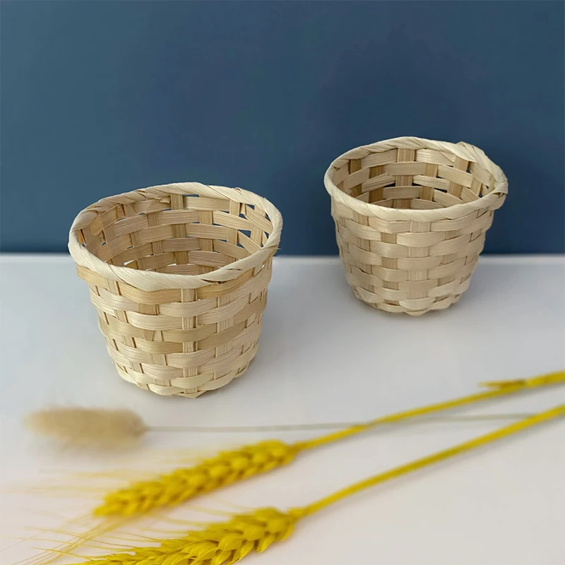 1Pcs New Handmade Bamboo Garden Flower Pot Wicker Basket Straw Patchwork Wicker Rattan Seagrass Storage Organizer Nursery Pots