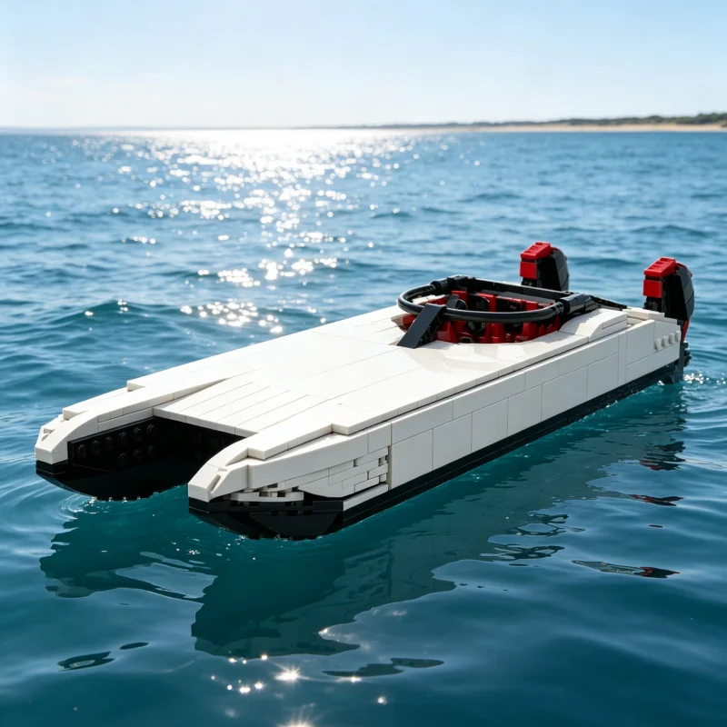 Offshore Racing Catamaran MOC Building Blocks 921 Parts Twin Hull Speed Boat Model DIY Assembly Brick Set Desktop Collectible
