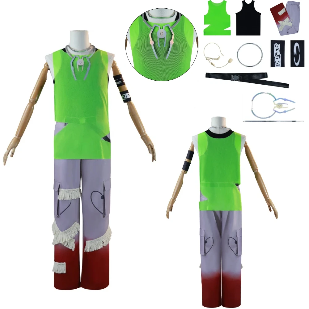 

Anime Alien Stage Till Cosplay Headset Decor Wrist Ornaments Belt Accessories Green Outfit Halloween Carnival Game Stage Costume