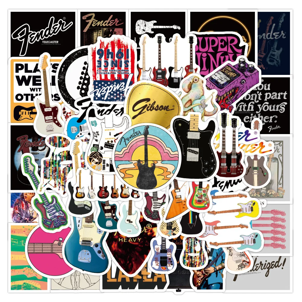 50PCS Cartoon Rock Instrument Personalized Graffiti Creative Sticker Toy Skateboard Mobile Phone Guitar Refrigerator Decoration