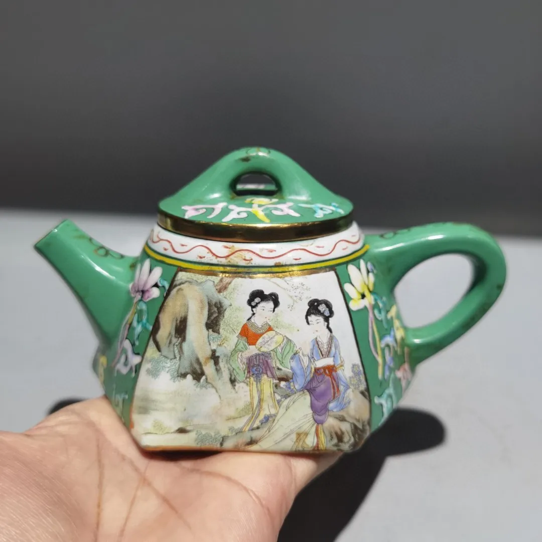Yixing Purple Clay Teapot Painted Beauty pattern maid Flower patterned teapot Kettle Teapot Amass wealth Ornaments Town