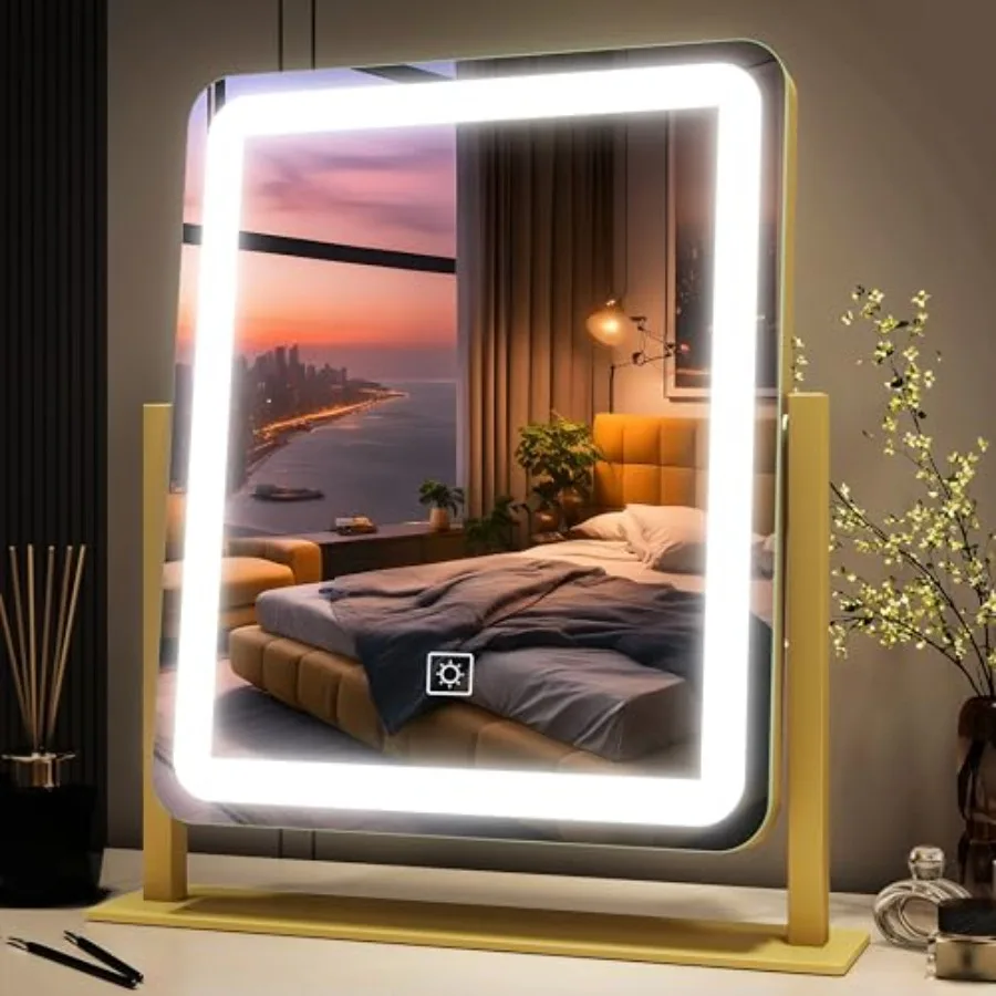 

Vanity Mirror with Lights - 15"x12.6" LED Lighted Makeup Mirror Large Makeup Mirror with Lights Touch Screen with 3-Color Light