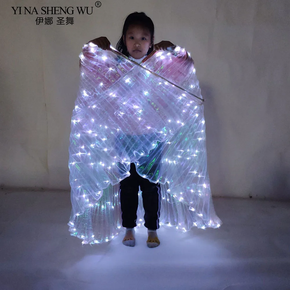 Skrzydła LED Isis, skrzydła do tańca brzucha, podświetlane białe skrzydła motyla LED, świecące skrzydła anioła do tańca dziecięcego