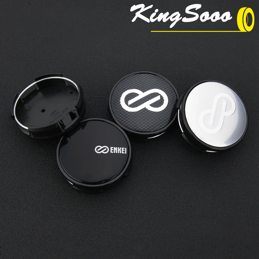 4PCS ENKEI Wheel Center Cap 62mm OD / 60mm Clip ENKEI Emblem Sticker Rim Caps Wheel Cover Hub Cap Black & Silver