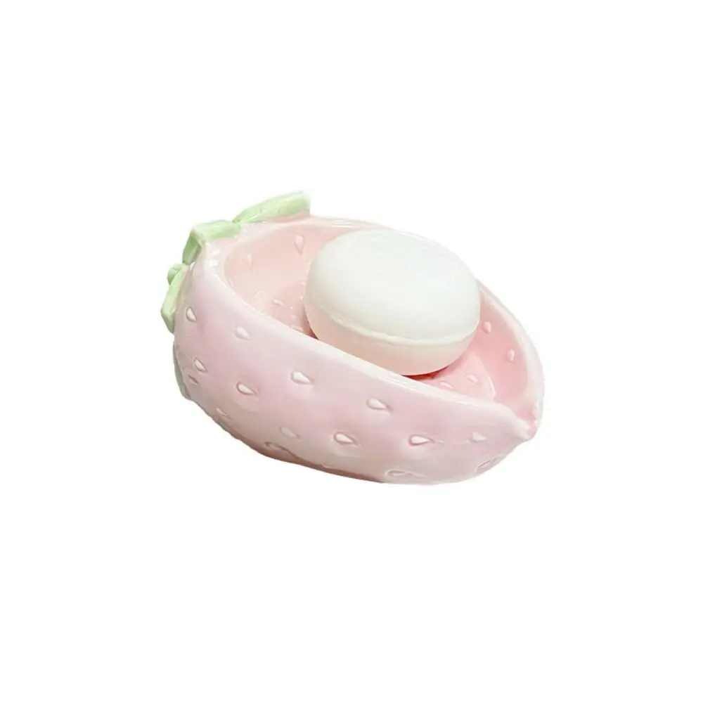 

Convenient Self Draining Strawberry Soap Dish Creative Cartoon Soap Storage Rack Easy To Rinse Ceramic Soap Holder Toilet