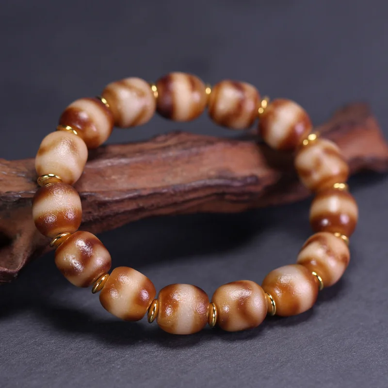 Natural Tibetan genuine old mine raw stone agate medicine master tiger tooth Dzi bead bracelet approximately 12*12mm