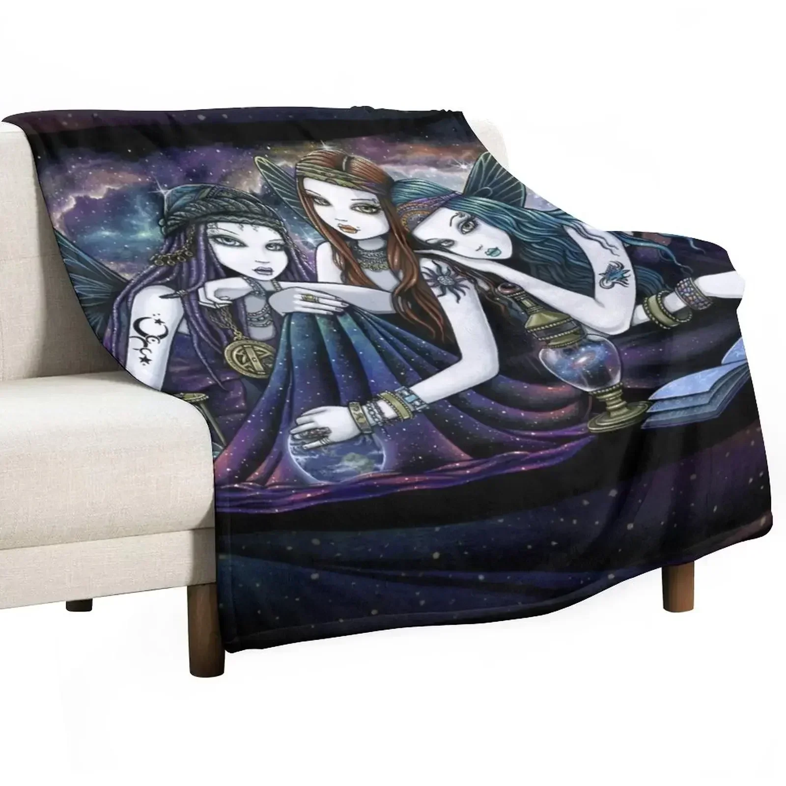 

The Seraphina Bohemian Celestial Sisters Nebula Fairies Throw Blanket Multi-Purpose Bed Blankets