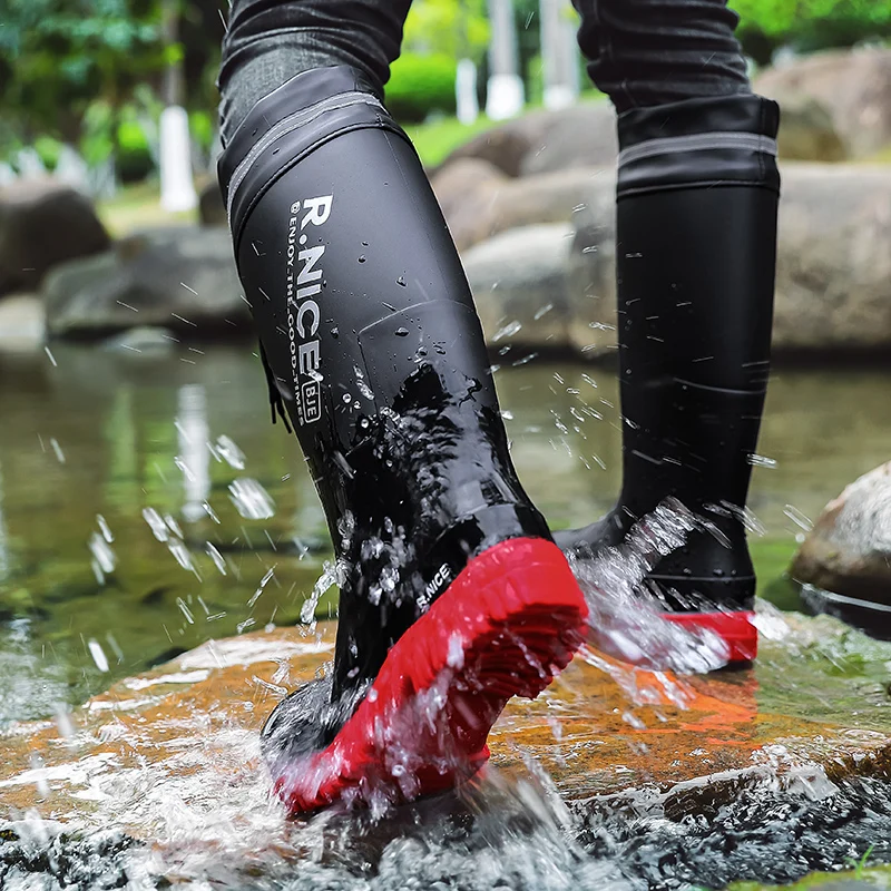 Men's Fashionable Outdoor Rain Shoes High‑cut Plain‑top Rain Boots Non-slip Wear-resistant Sole Portable Fishing Kitchen Boots view 2