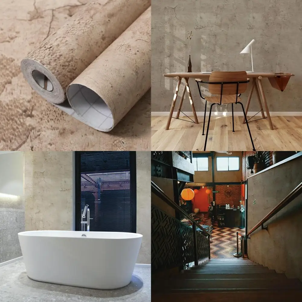 ورق جدران بمظهر خرساني ثلاثي الأبعاد، بيج غير لامع، قابل للتقشير واللصق، 23.6 بوصة × 720 بوصة، سهل التطبيق، شركة جدارية مزخرفة تدوم طويلاً