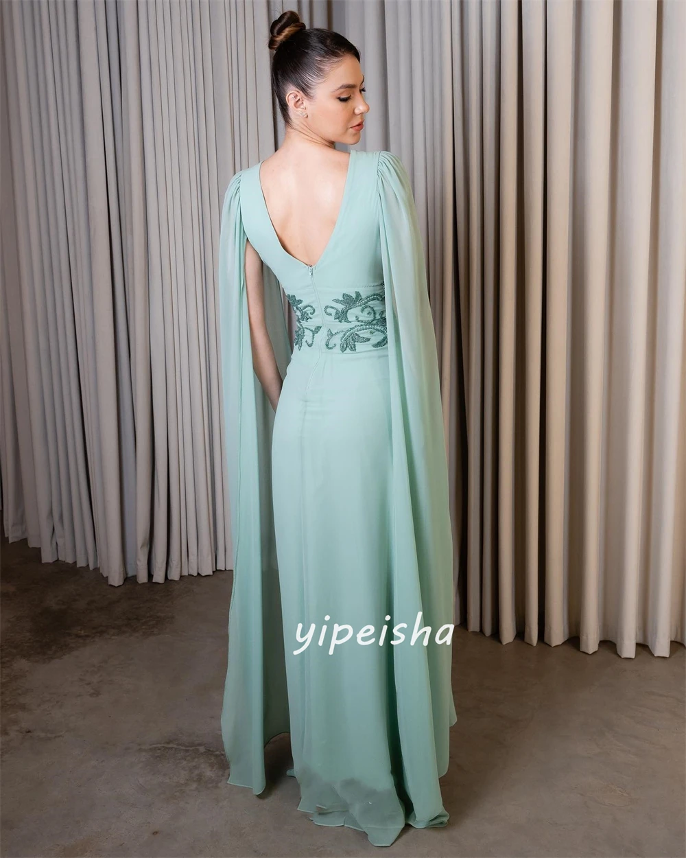 Customized Modern Style Chiffon Embroidery A-line V-neck Midi Dresses Prom Dresses Retro Fashion Elegant Exquisite High Quality