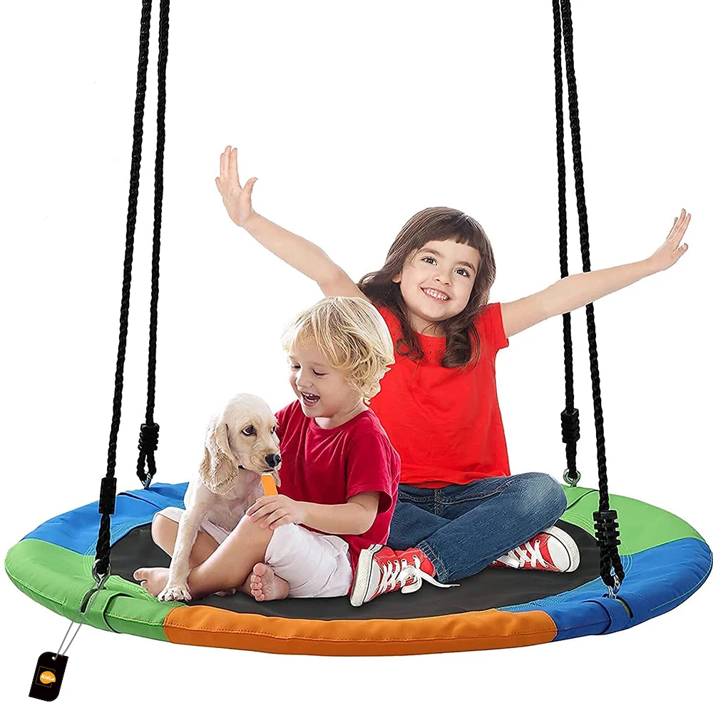 Multicolor Rainbow Oxford Cloth Swing, Durable Adjustable Lanyard, Easy To Install, Round Cushion Disc Swing For Children Indoor