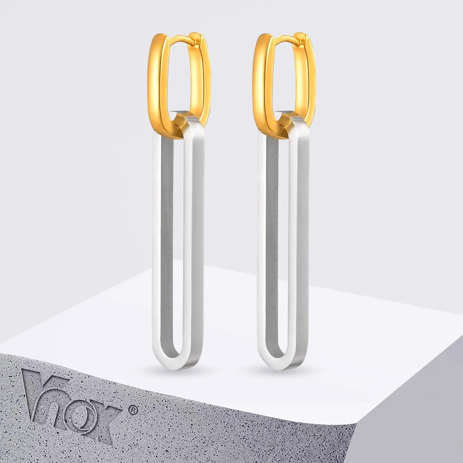 

Vnox Geometric Double Square Long Hoop Earrings For Women Men Stainless Steel Trendy Gold Silver Color Ear Jewelry