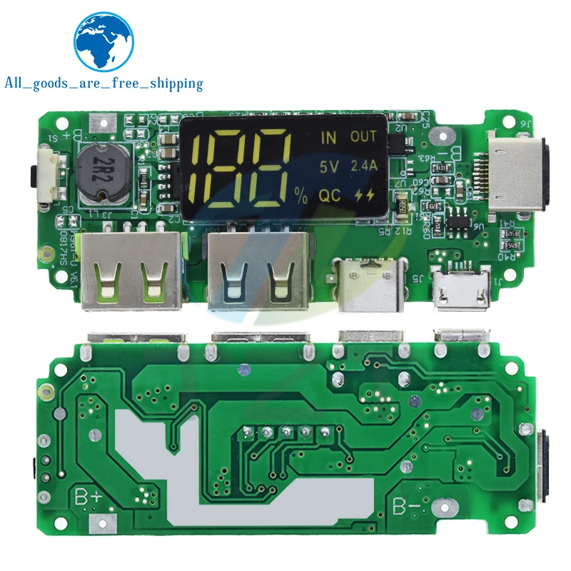 

1/3 шт. двойной USB 5 В 2,4 А Micro/Type-C USB цифровой дисплей мобильный внешний аккумулятор основная плата 12 Вт поддержка быстрой зарядки мобильного телефона