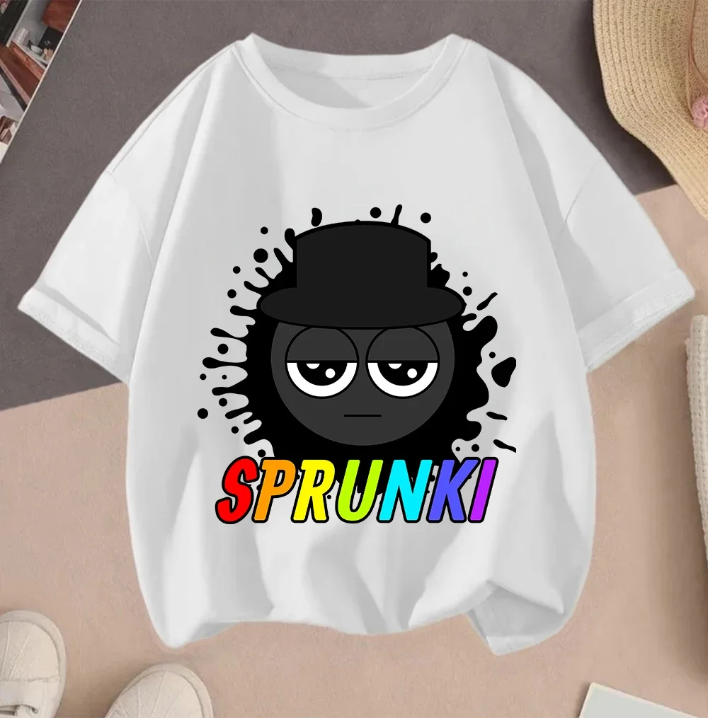

Летняя повседневная футболка Sprunki для детей, милая футболка с круглым вырезом и мультяшным принтом, уличная одежда для детей от 3 до 14 лет