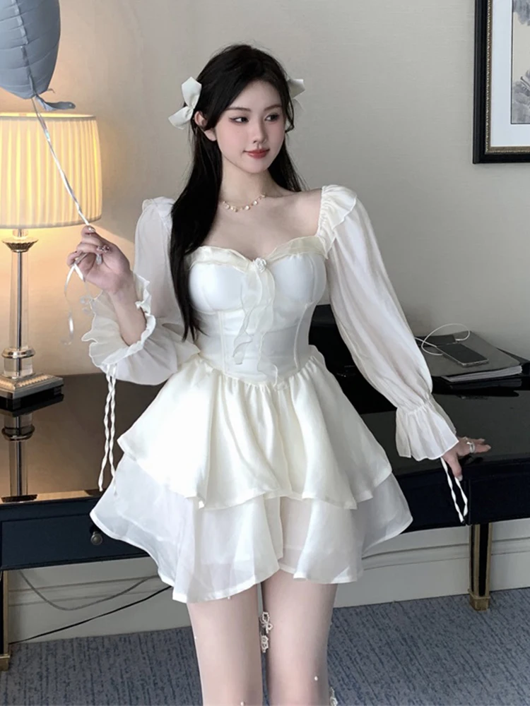 

plus Size Women's Sweet Princ Sle Bubble Sve Square Ne Puffy Dr Summer Slimming Waist Cinched Casual Long Sve