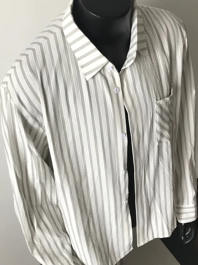 

American Vintage Striped Men's Casual Long Sleeve Shirt Single Pocket Loose Fit Open Cardigan Workwear Style Spring Fashion