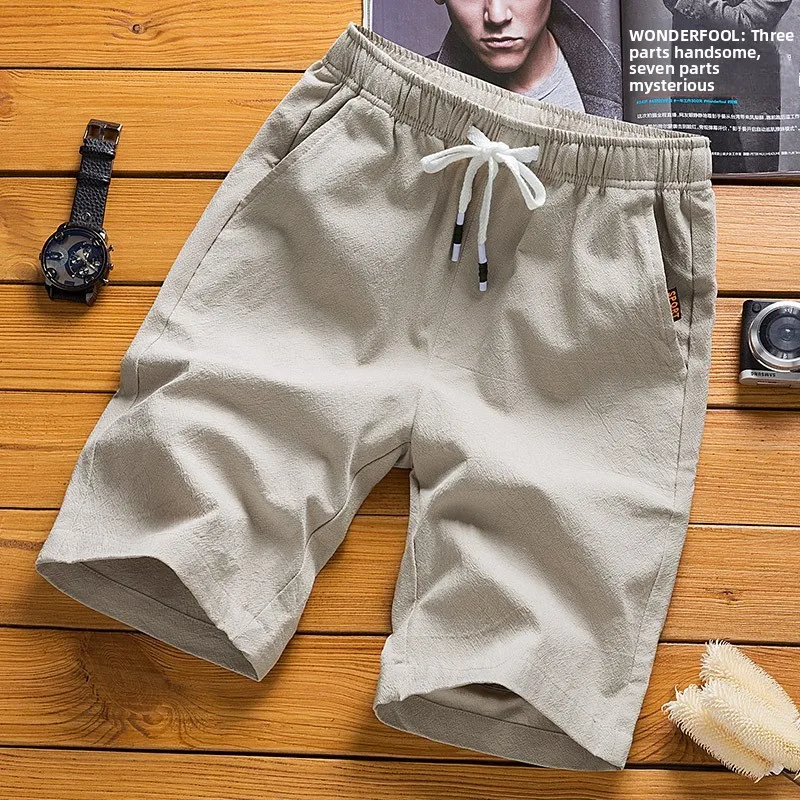 

Summer Thin Cotton Linen orts Svel Spwear Big Size Men's Set Youth Vitali Sle Beach Pants ket Detail Straig...