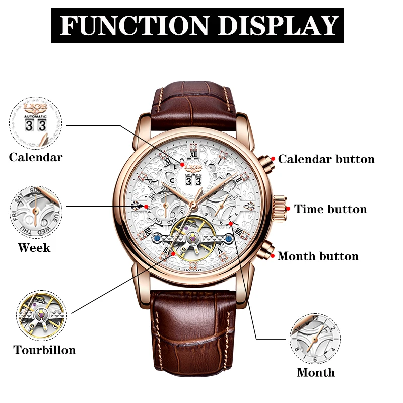 LIGE Fashion Luxury Man Mechanical Watch Top Brand Business Leather Waterproof Calendar Week Men\'s Watches Tourbillon Wristwatch