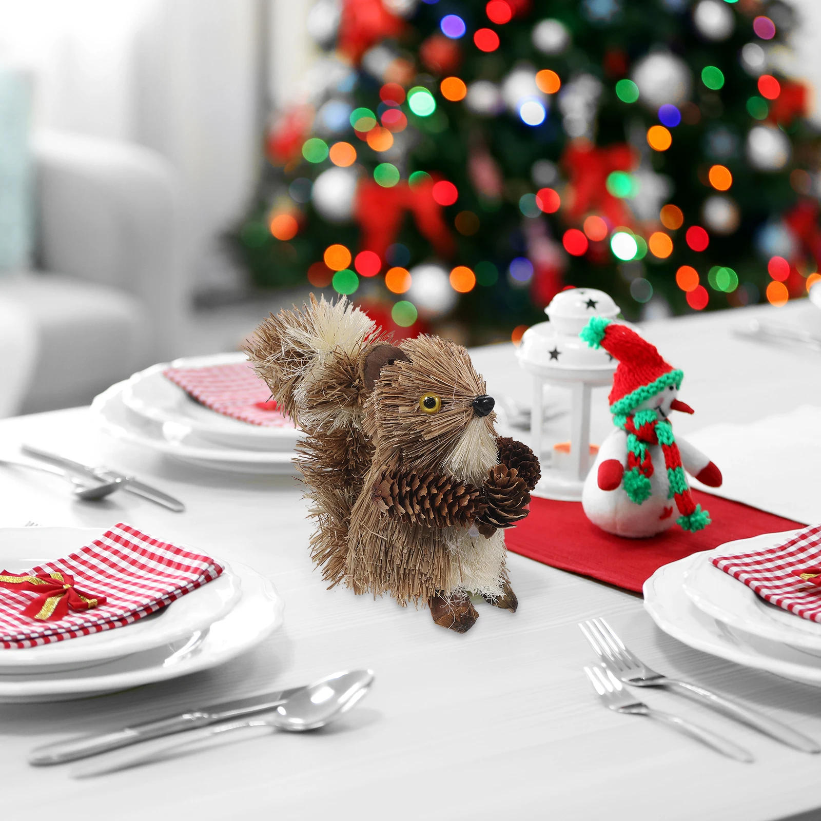 

1pc Straw Woven Squirrel Desktop Ornament Natural Craft Animal For Home Office Decor Festival Landscape Squirrel Decoration Diy