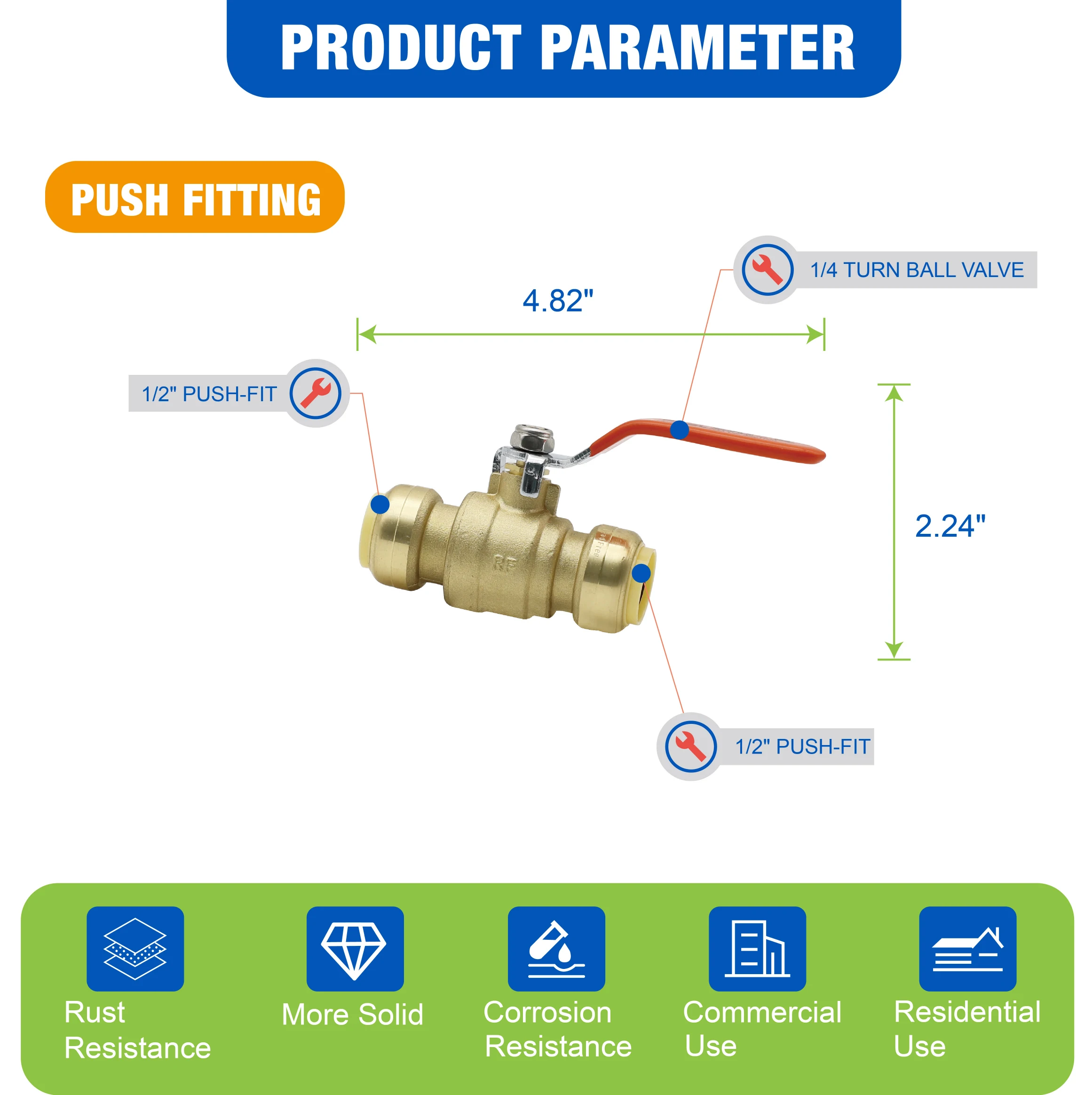 KING SMART Valvola a sfera push fit da 1/2