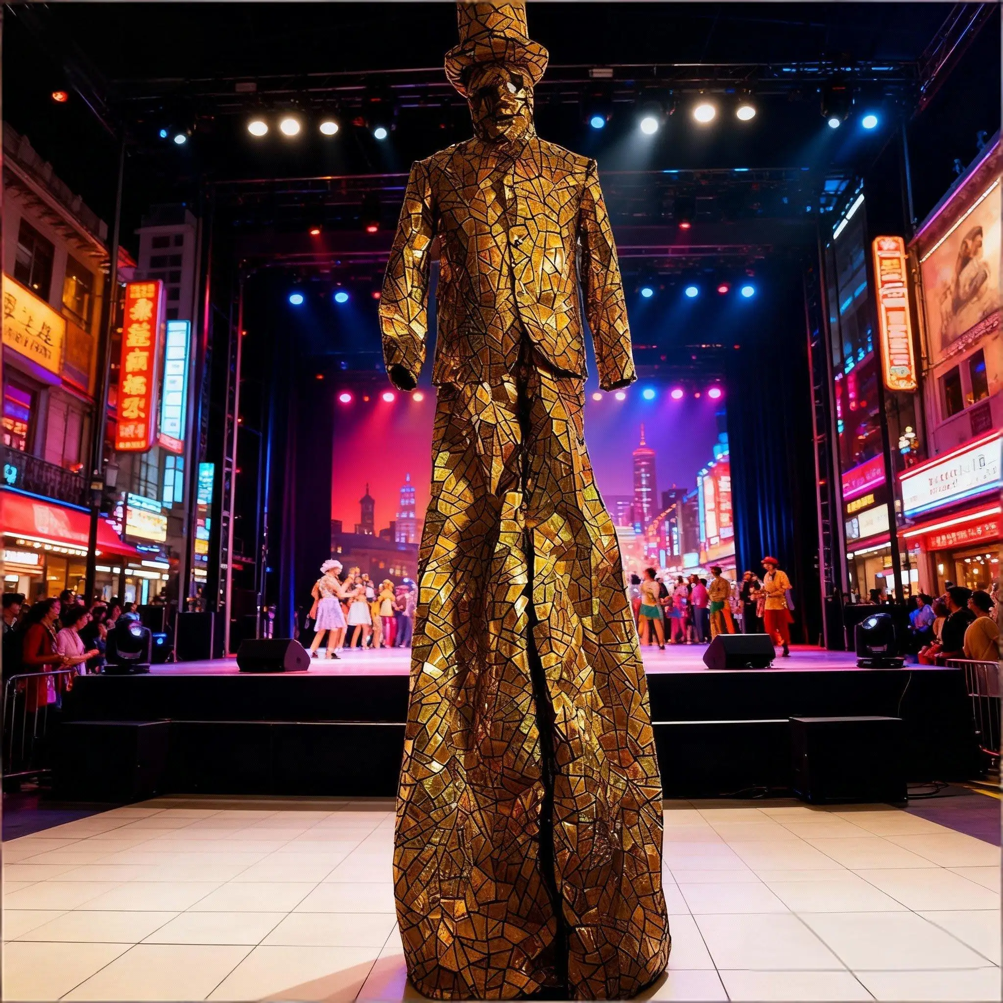 

Shiny Metallic Purple Giant Robot Costume Full Body LED Light Up Suit with Walking Stilts for Stage Show EDM Festival Cyberpunk