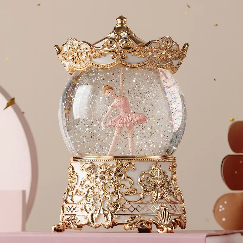 Rotatable Crystal Ball Music Box Princess Snow Globe Musical Box Birthday Present for Little Girls Kids Home Desktop Decor