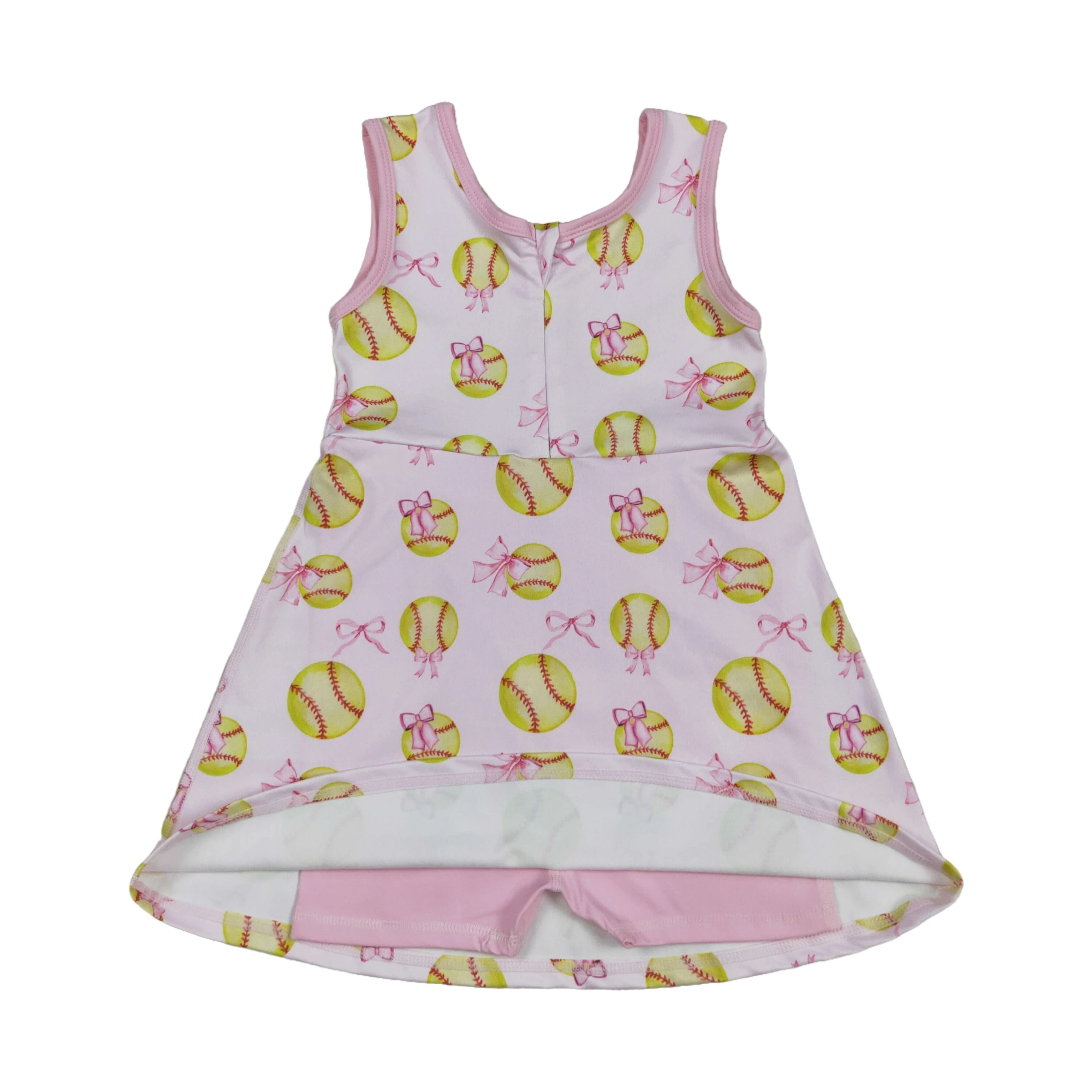 Wholesale Baby Girls Softball Bow Sleeveless Yoga Athletic Active Wear Knee Length Dresses Toddler Summer Kids Children Clothing