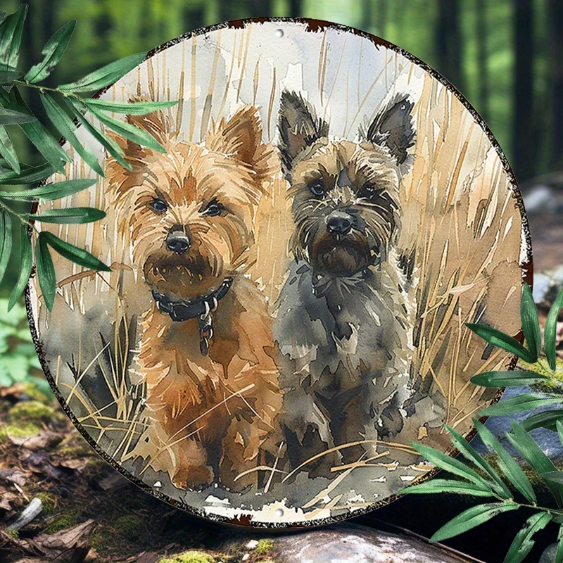 Letrero de aluminio redondo de 8x8 pulgadas, cartel de Metal decorativo de raza de perro Cairn Terriers para el hogar y el jardín, resistente a los rayos UV, a los arañazos y Fla, 1 ud.