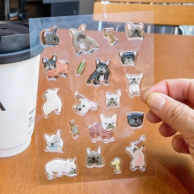 

New Ins Style French Bulldog Jelly Stickers - Waterproof Adhesive Cute Dog Decals for Phone Notebook DIY Decor