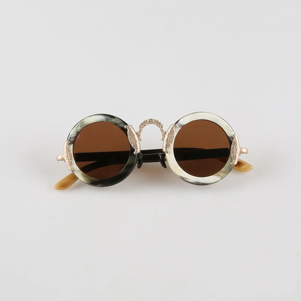Women Sunglasses Men Unique Round Thick Man Eyeglasses Copper Retro Handmade Black White Horn Sunglass Vintage Classic Glasses