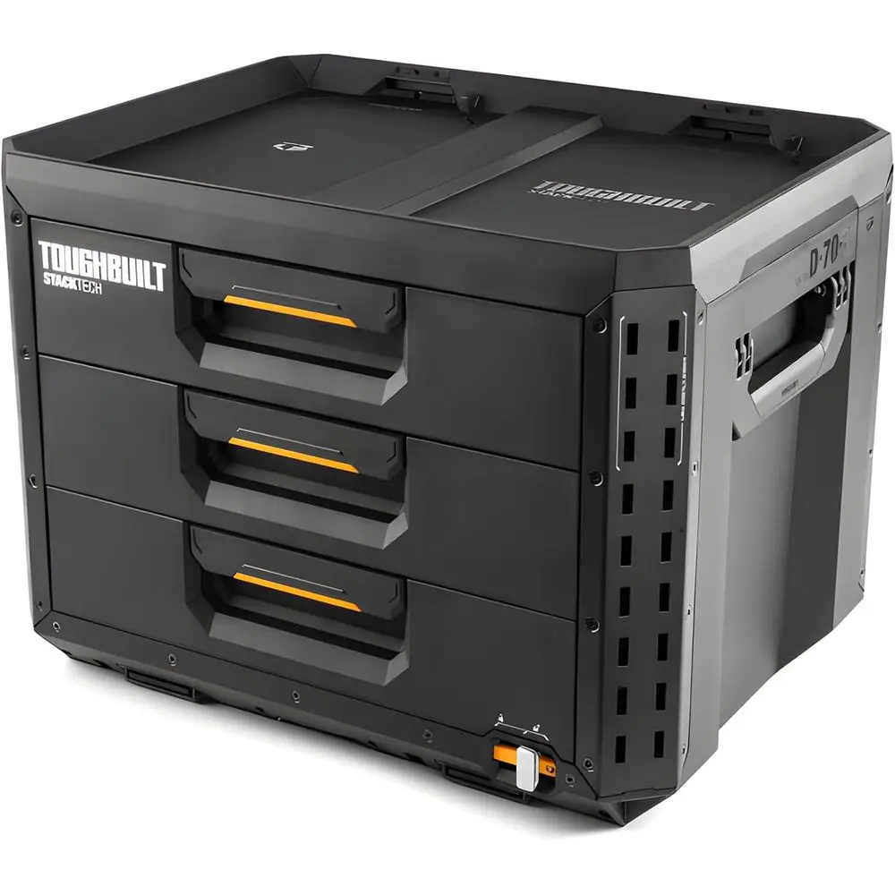 

Heavy-Duty Stackable 3-Drawer Tool Chest with 50 lb Capacity, 22 Dividers, Auto-Latching Drawers, and Accessory Rails