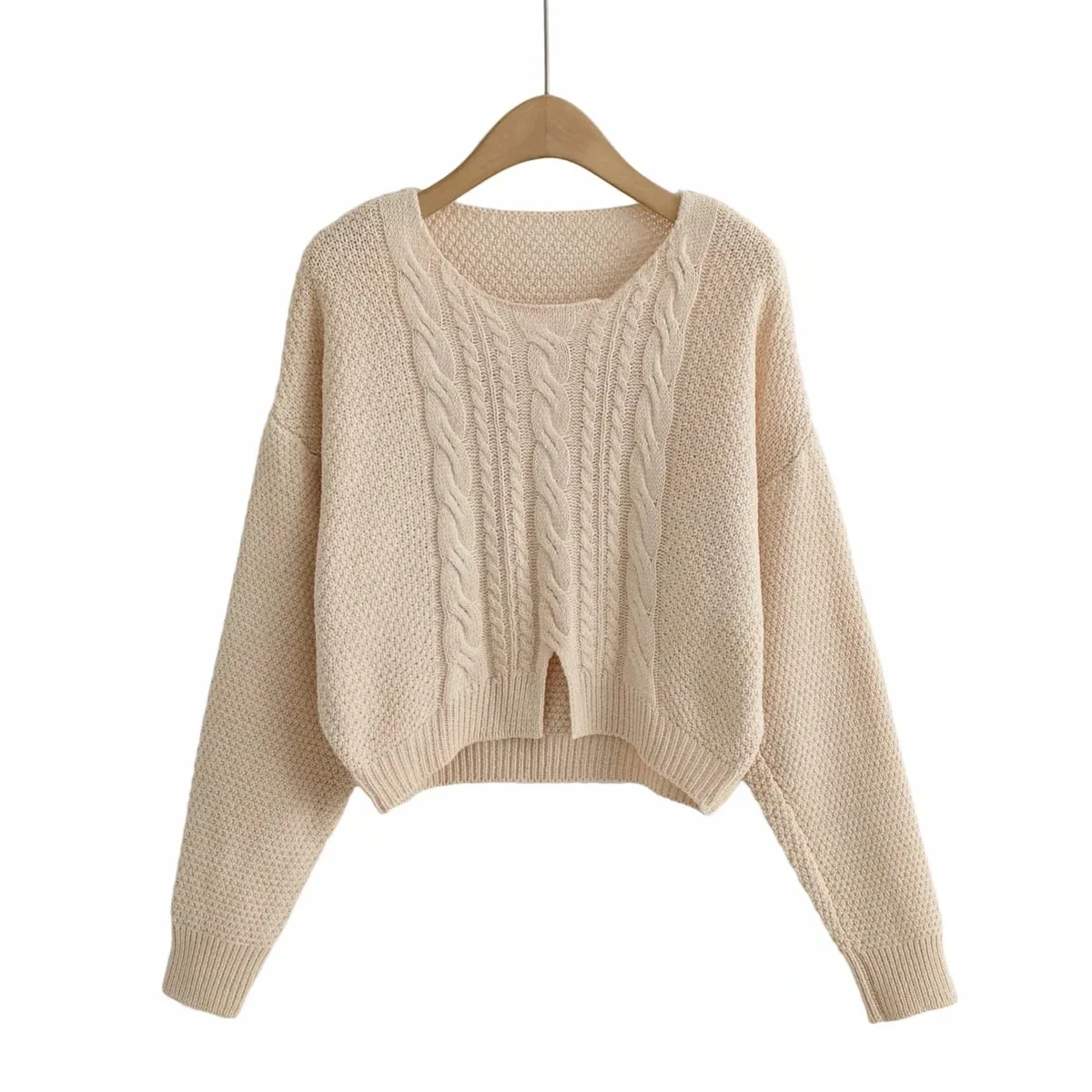 

Autumn Retro Twist Short High Waist Sweater Elegant Office Lady Pullover Casual Loose Long Sleeve O-Neck Knitting Sweater 24148