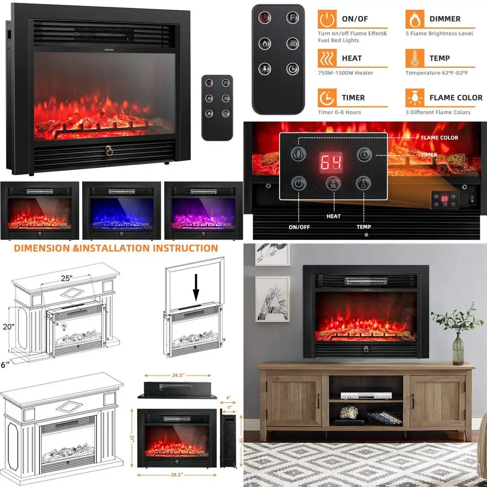 مدفأة كهربائية 28.5 بوصة، سخان قائم بذاته مع حماية من الحرارة الزائدة، 3 لهب ملون، تأثير لهب واقعي #1