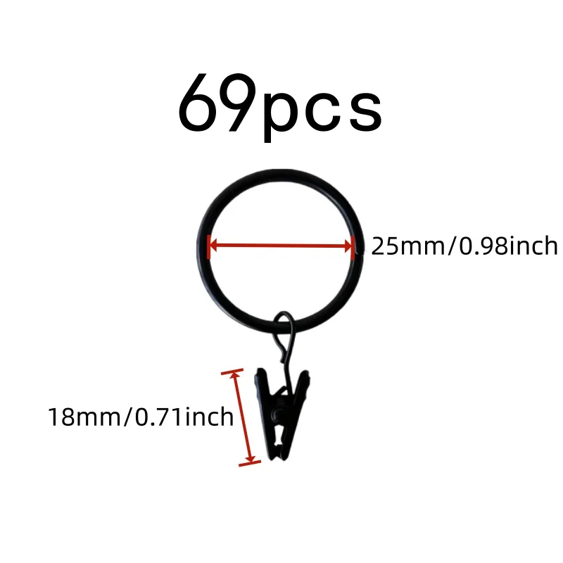 69 pcs Sturdy Metal Ring 25mm Curtain Clip Rings, great for Bedroom Window Curtains, Rust Resistant Finish view 2