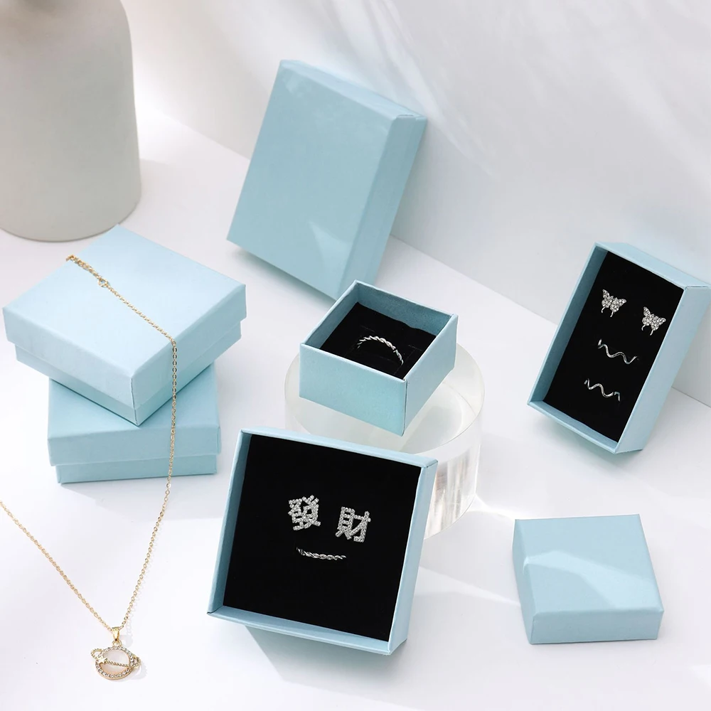 

24pcs Cardboard Jewelry Boxes INS Style Light Blue Paper Display Box For Necklace Bracelets Earrings Square Paper Gift Packaging