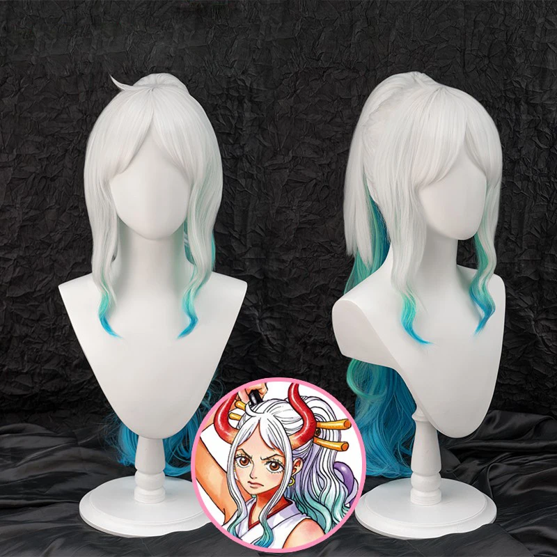 Anime uma peça yamato cosplay peruca 70cm longo gradiently resistente ao calor do cabelo sintético perucas de festa de halloween feminino + peruca boné