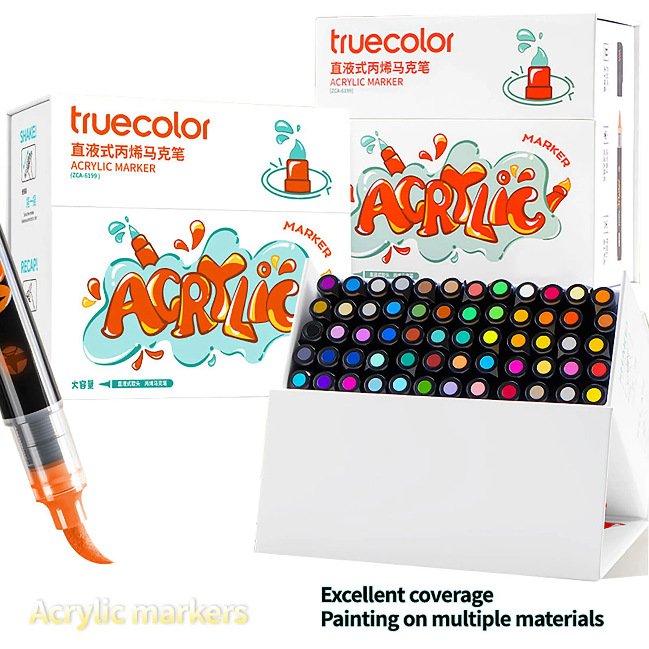 

Truecolor 48 Colors Acrylic Markers Soft Tip Single Head, Magnetic Cardboard Packaging, Sufficient Ink Smooth Overlay