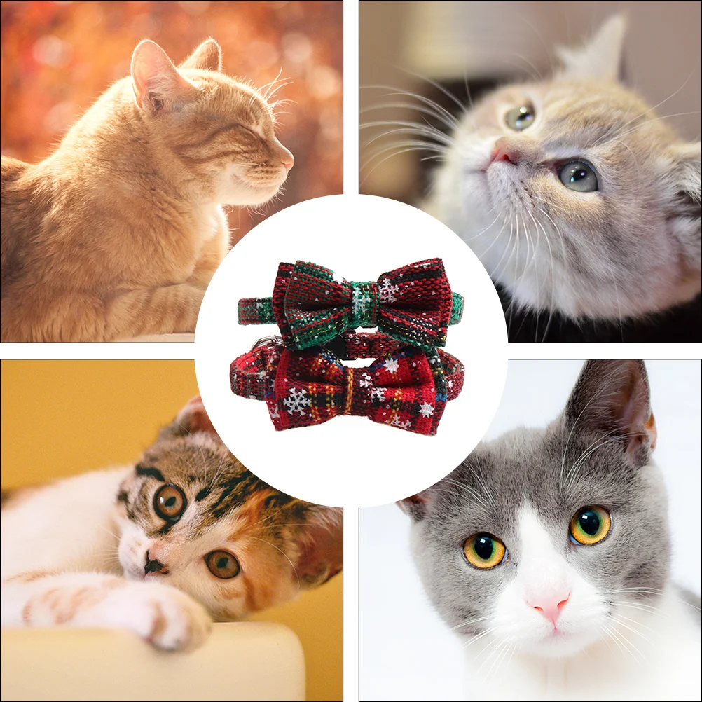 

2pcs Pet Collar Set Christmas Adjustable Dog Cat Neck Christmas Pet Collar Strap Bow Knot Design For Holiday Photo Prop
