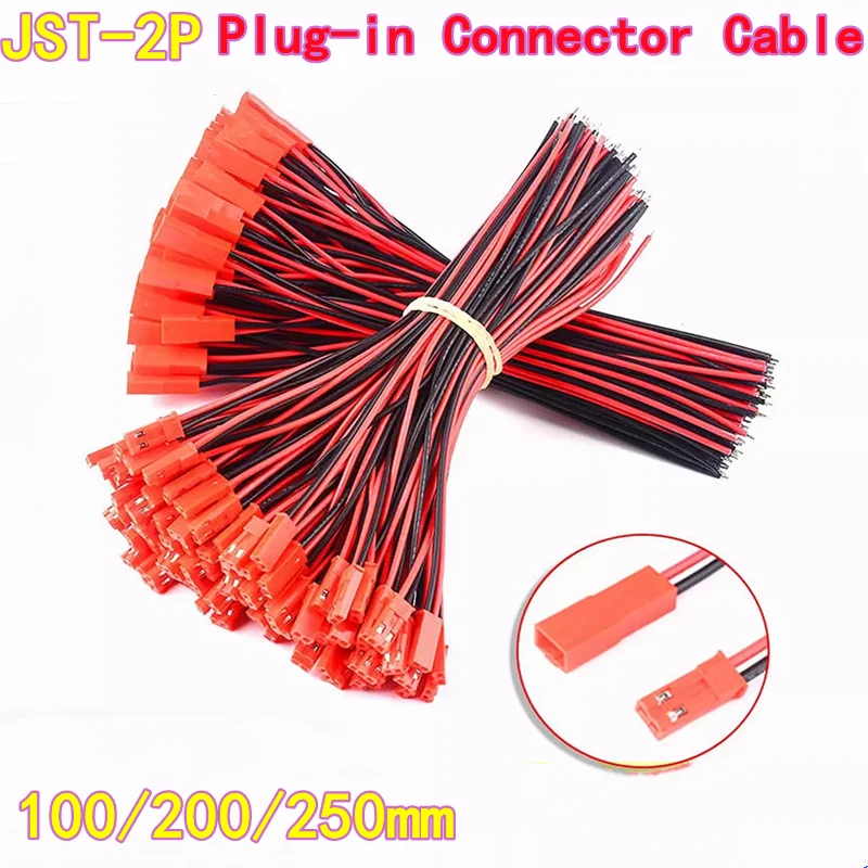 20PCS JST-2P Male/Female Plug-in Connector Cable 100MM 200MM 250MM Red & Black Terminated Wire for LED
