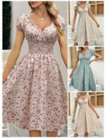 Retro floral puff sleeve French dress