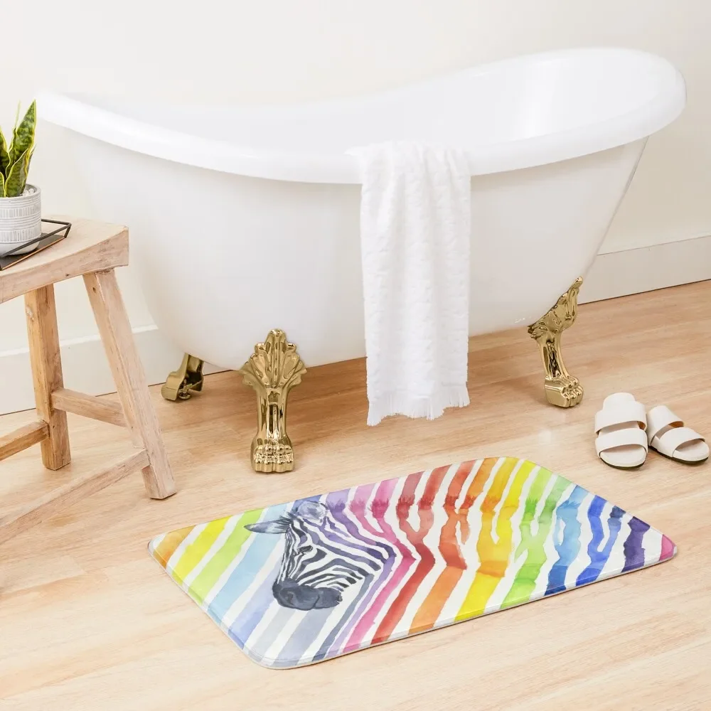 

Rainbow Zebra Stripes Bath Mat Carpet For Bath Absorbent Bathroom Bedroom Carpet Anti Slip Bath Stickers Mat
