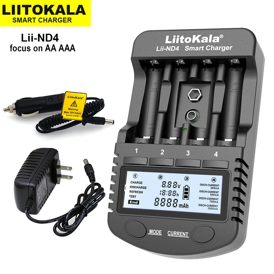 LiitoKala Lii-ND4 Lii-NL4 NiMH/Cd 1.2V AA AAA Recharge Bateery Charger Test Battery Capacity 9V Batteries.