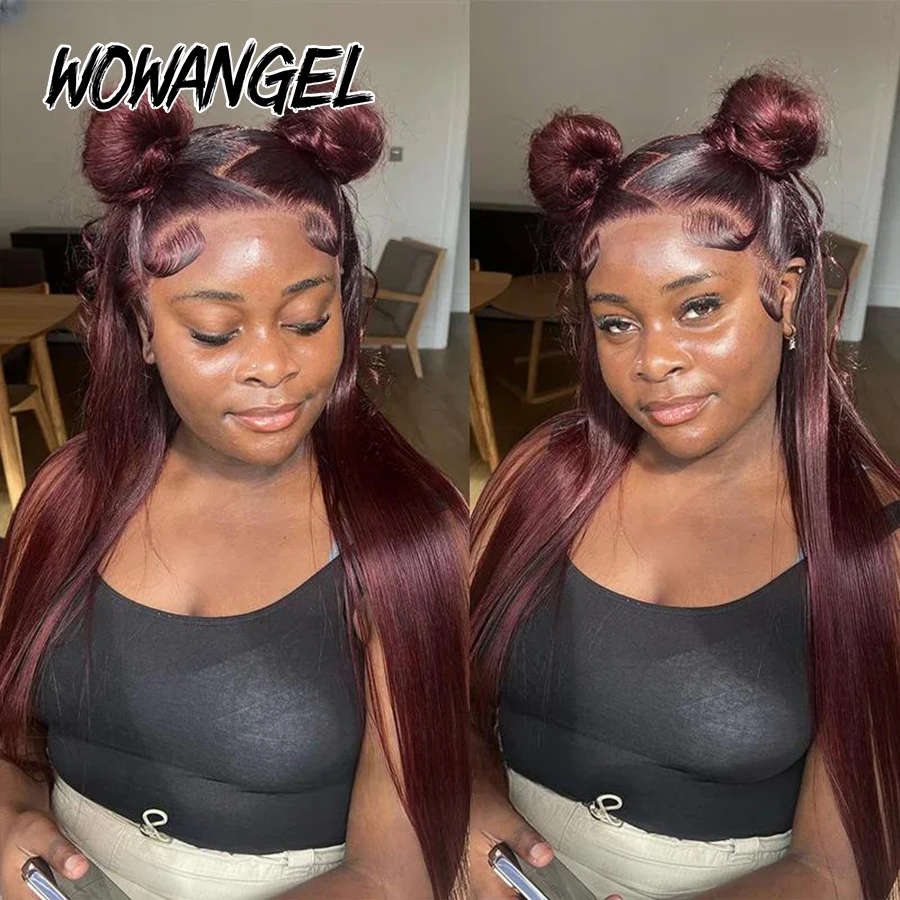 Dunkelburgunderrote Glatte Perücken 13X6 HD Lace Front Echthaarperücken 99J Farbe Glatte Brasilianische Haarperücke Kleberlose Perücke Vor Gebleicht – Detail 4