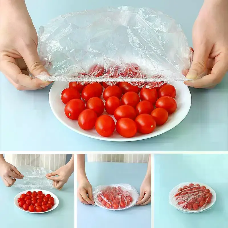 Elastic Food Covers Kitchen Transparent Cling Film Cover Disposable Plastic Bowl Lids Fruit Storage Freshness Seal Wraps 100PCS