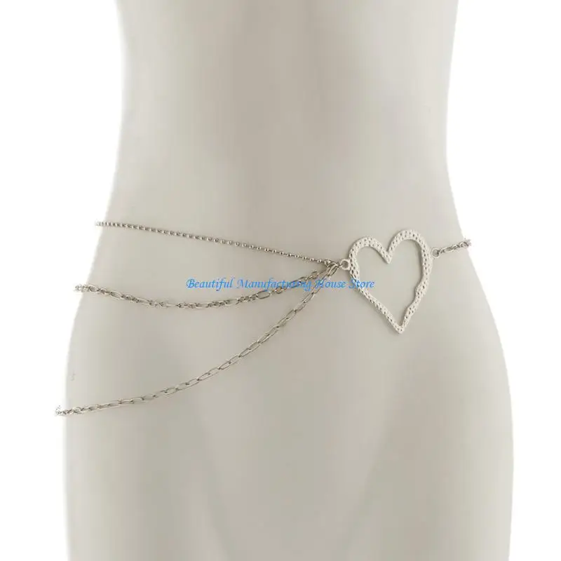 E56A المعادن القلب قلادة الخصر سلسلة ملهى ليلي سلسلة الجسم الجسم مع سلسلة الموسعة التسلق مجوهرات للجسم لفتاة امرأة