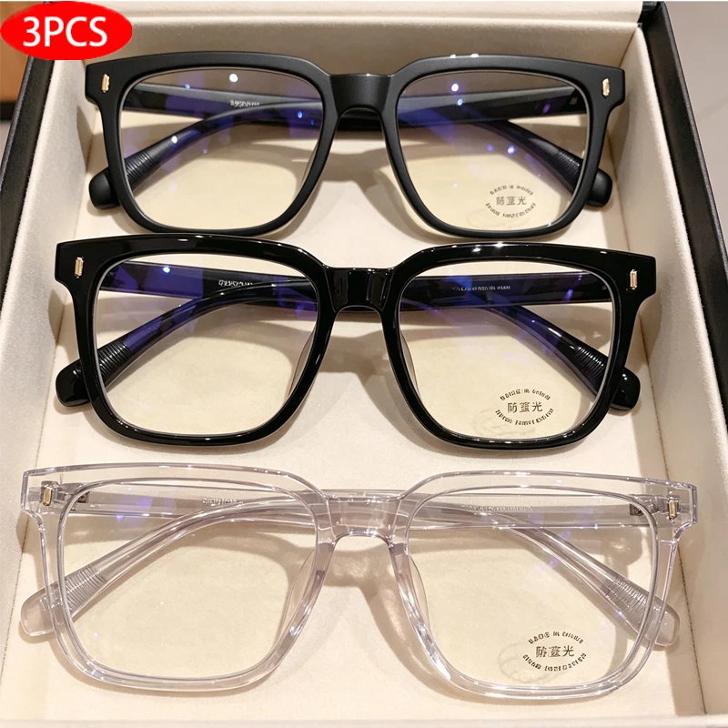 3Pcs Transparent Computer Glasses Frame Women Men Anti Blue Light Round Glasses Blackout Glasses Optical Glasses Lenses